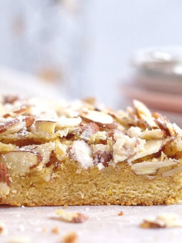 slice of Italian almond cake showing the texture