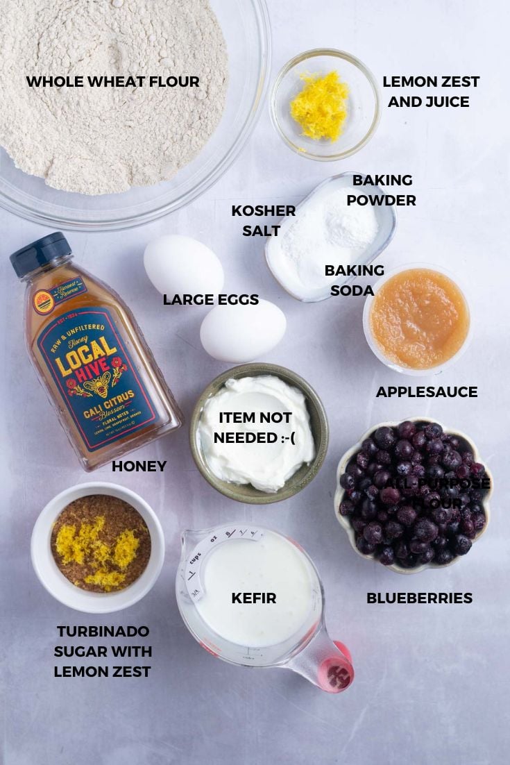 ingredients for healthy lemon blueberry muffins