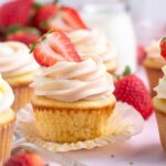 pinterest graphic for strawberry filled cupcakes