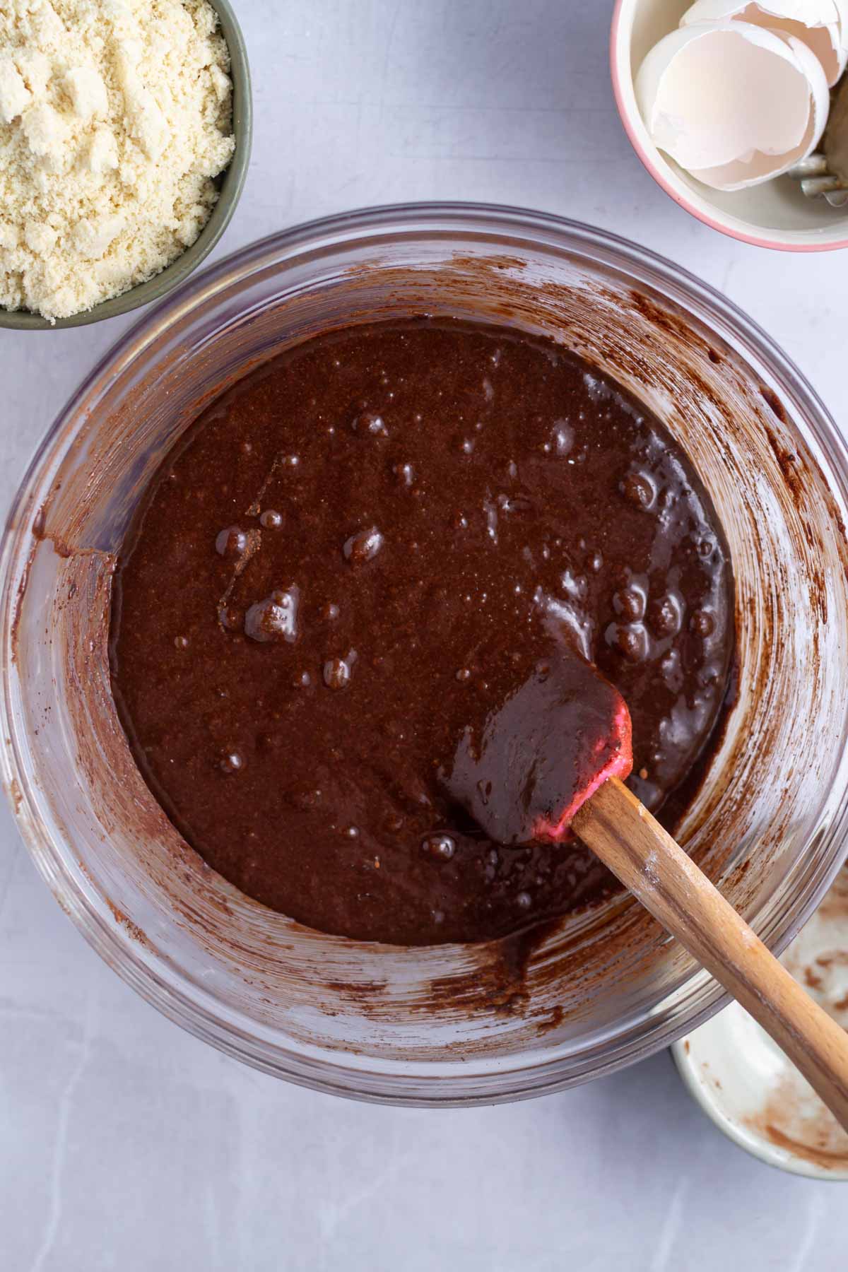 Brownie batter before the almond flour is added.