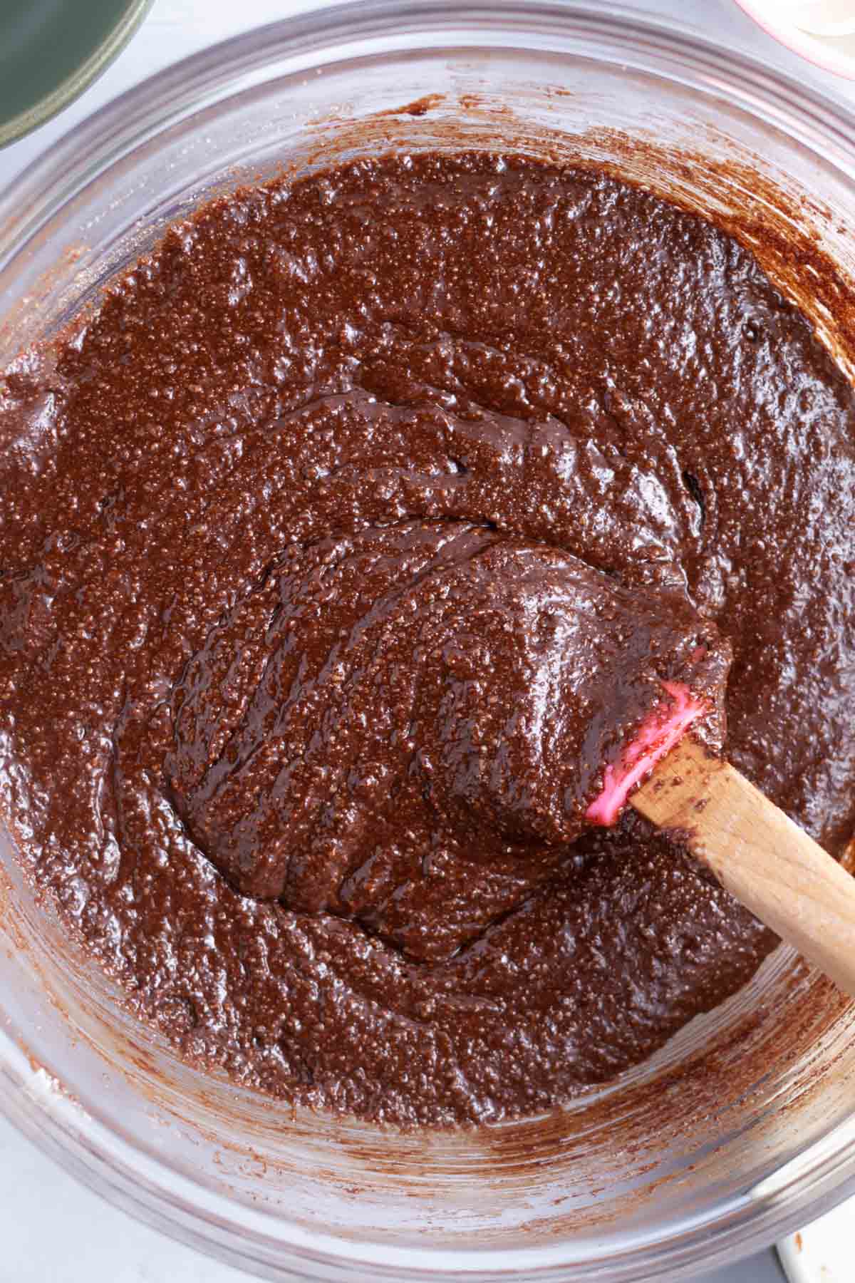 The brownie batter after the almond flour and other dry ingredients have been added.