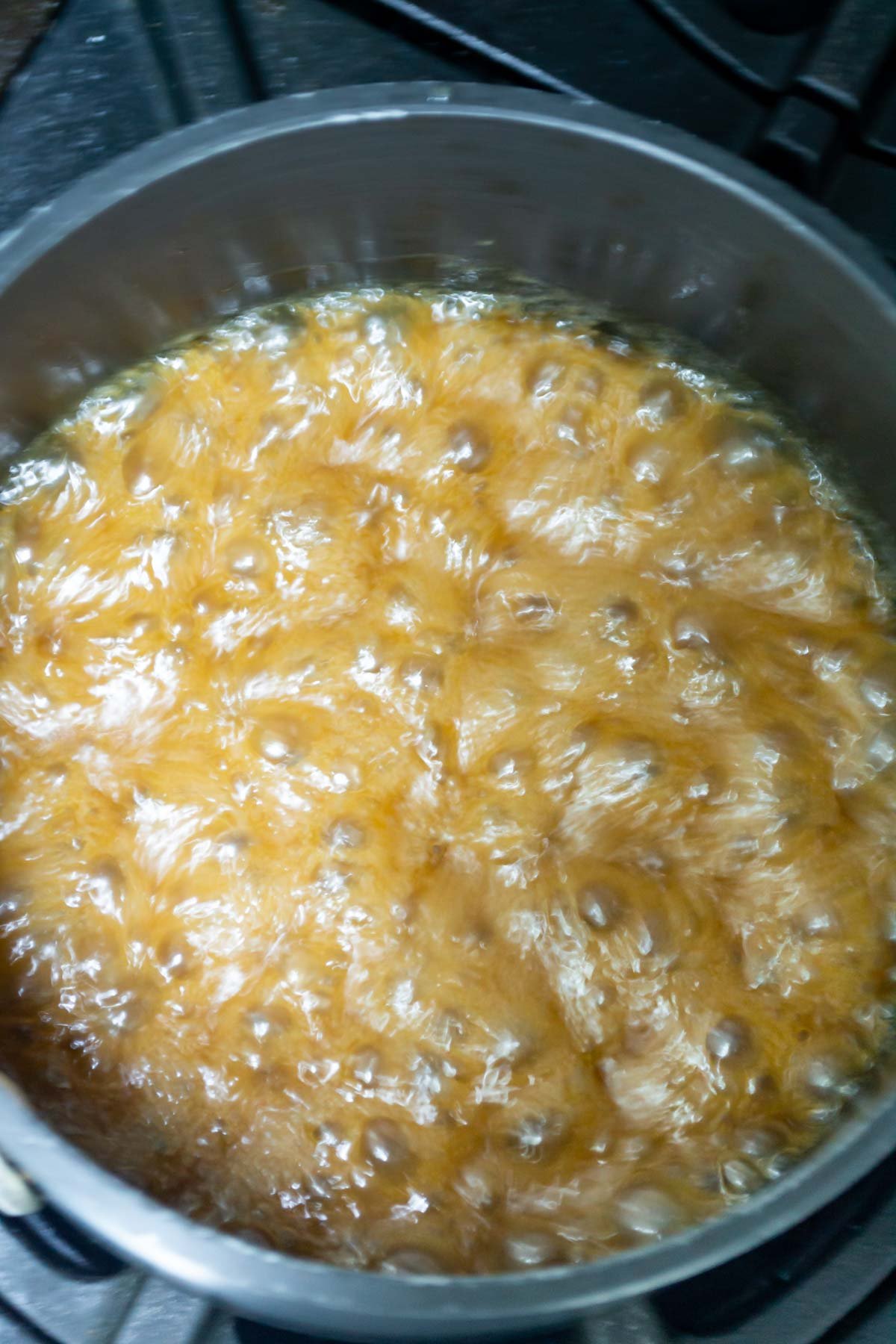 boiling butterscotch in a sauce pan
