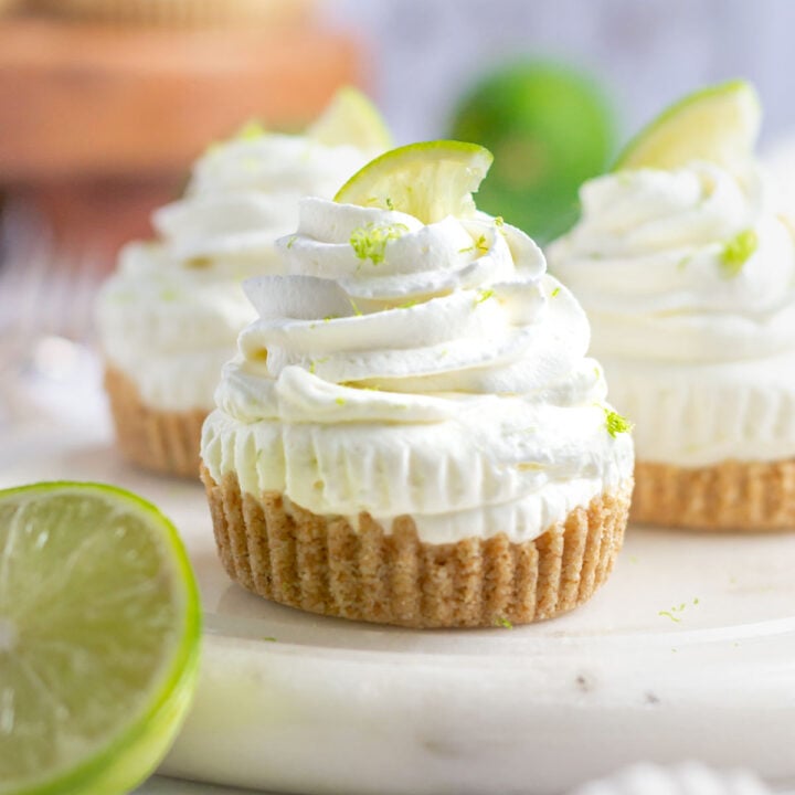 mini key lime cheesecake on a serving plate