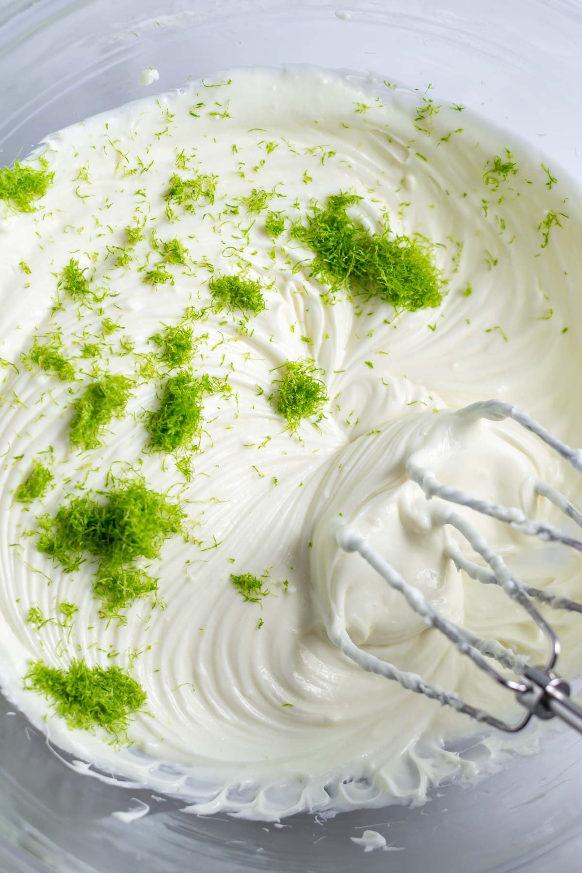 lime zest and juice added to the key lime cheesecake filling