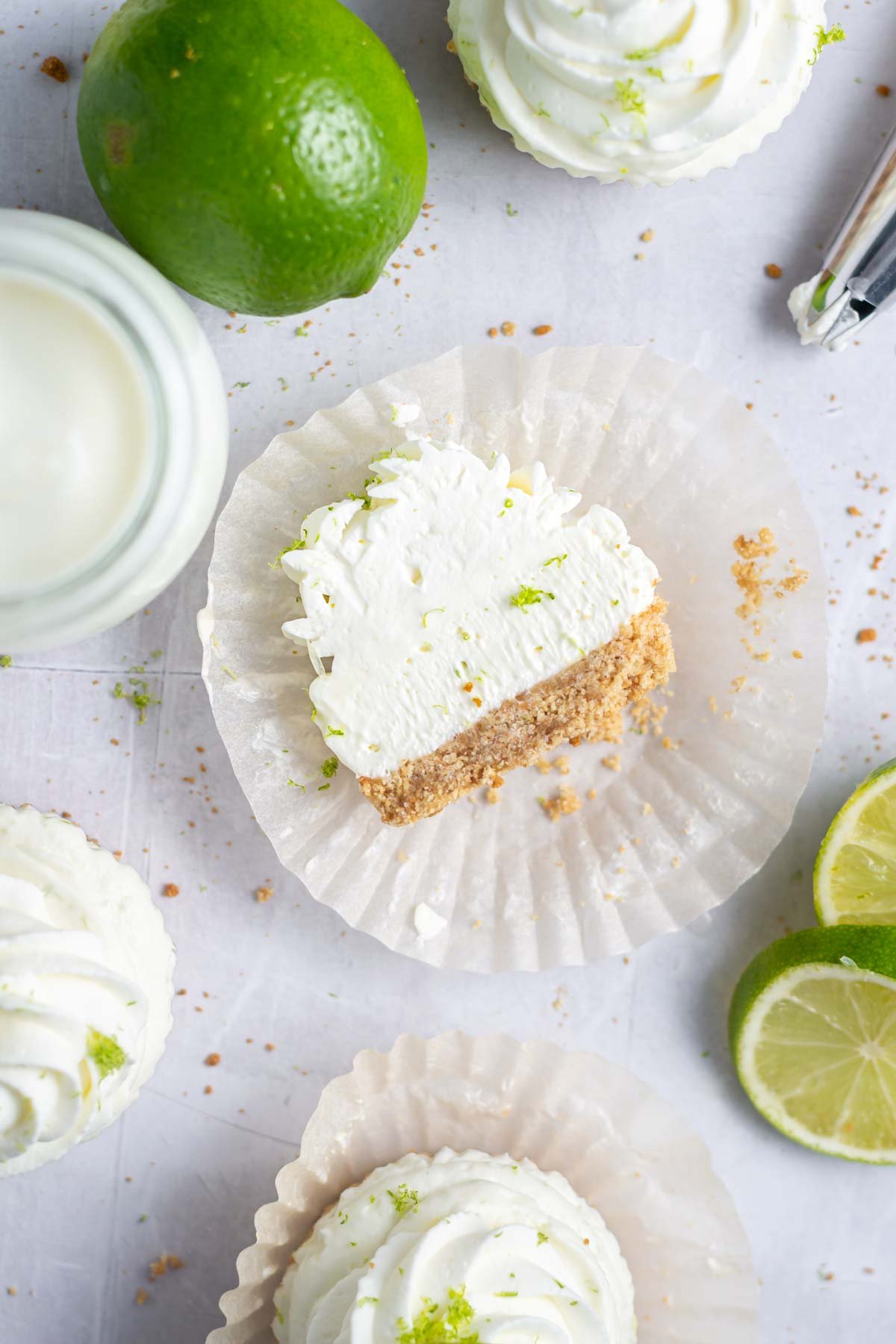 cheesecake and limes with milk