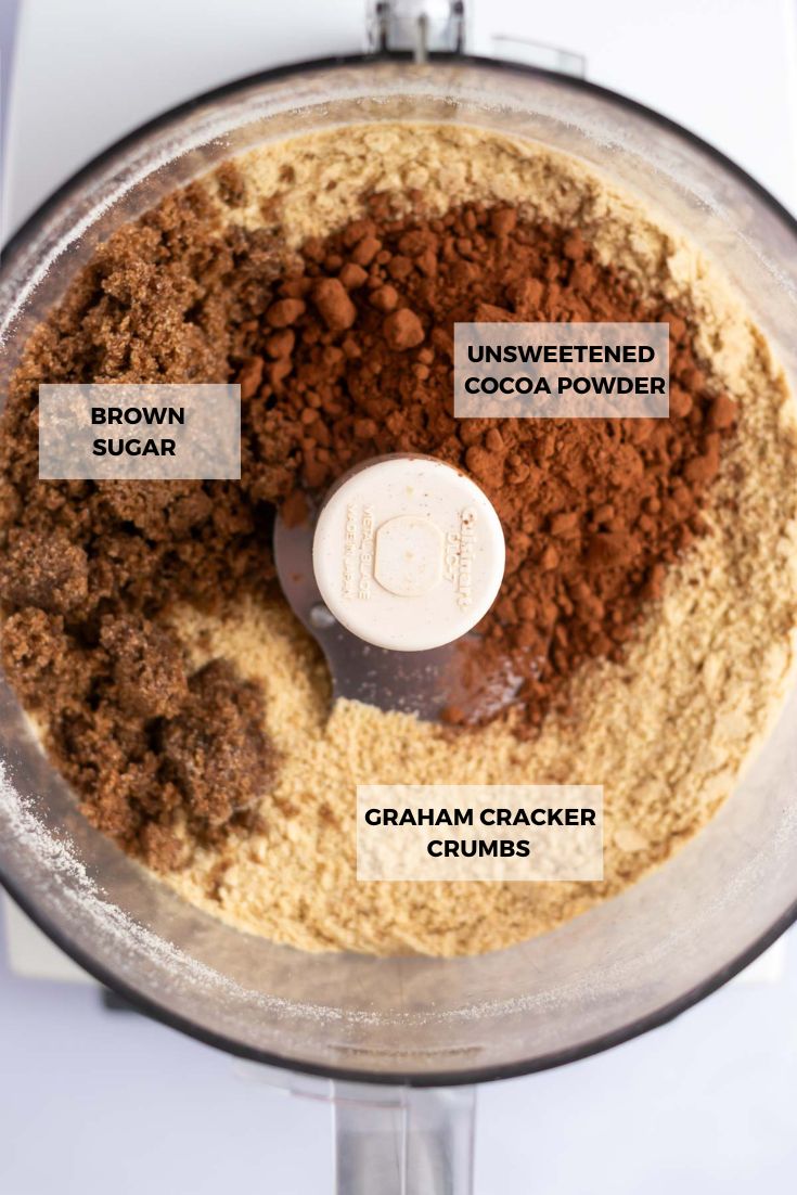 chocolate graham cracker crust ingredients in a food processor