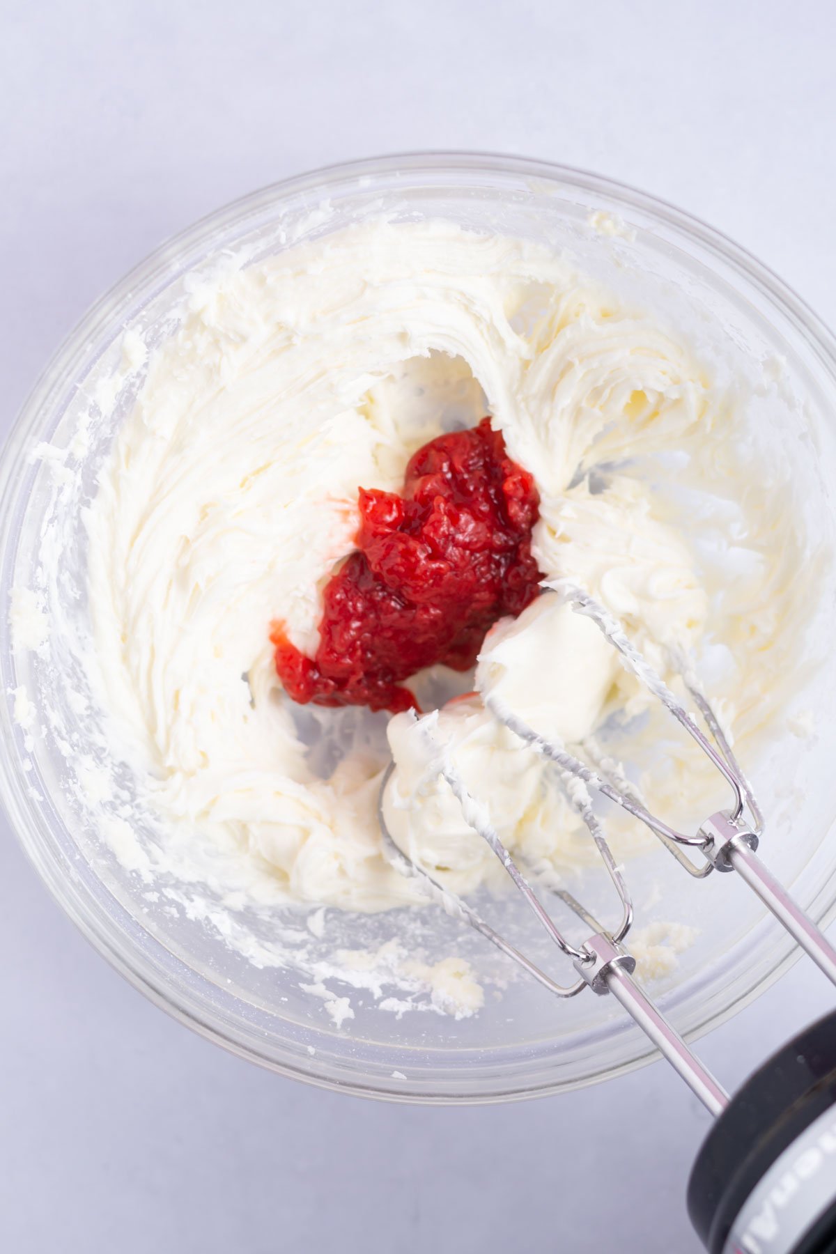 strawberry jam in creamed butter and cream cheese