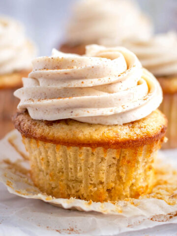 cinnamon cupcake with the wrapper pulled off