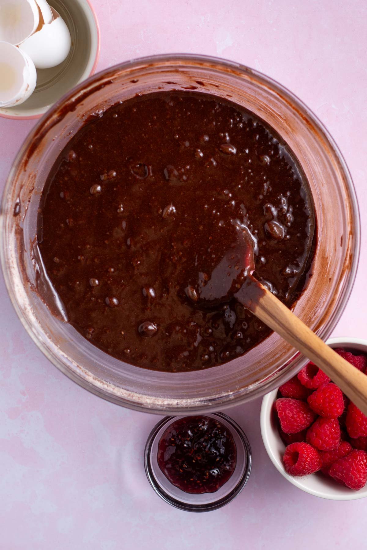 brownie batter in a bowl with a spatula