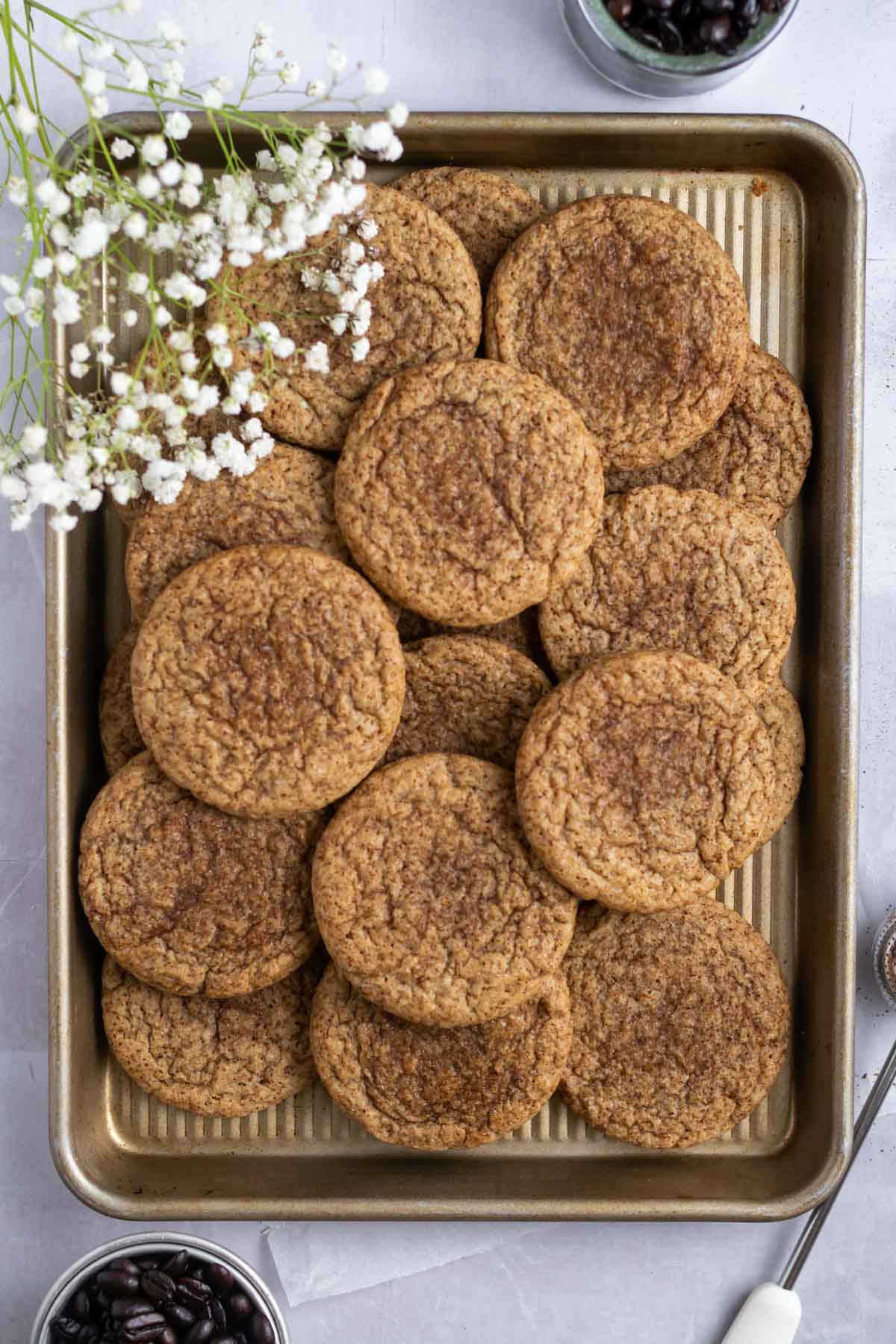 espresso sugar cookies on a baking sheet