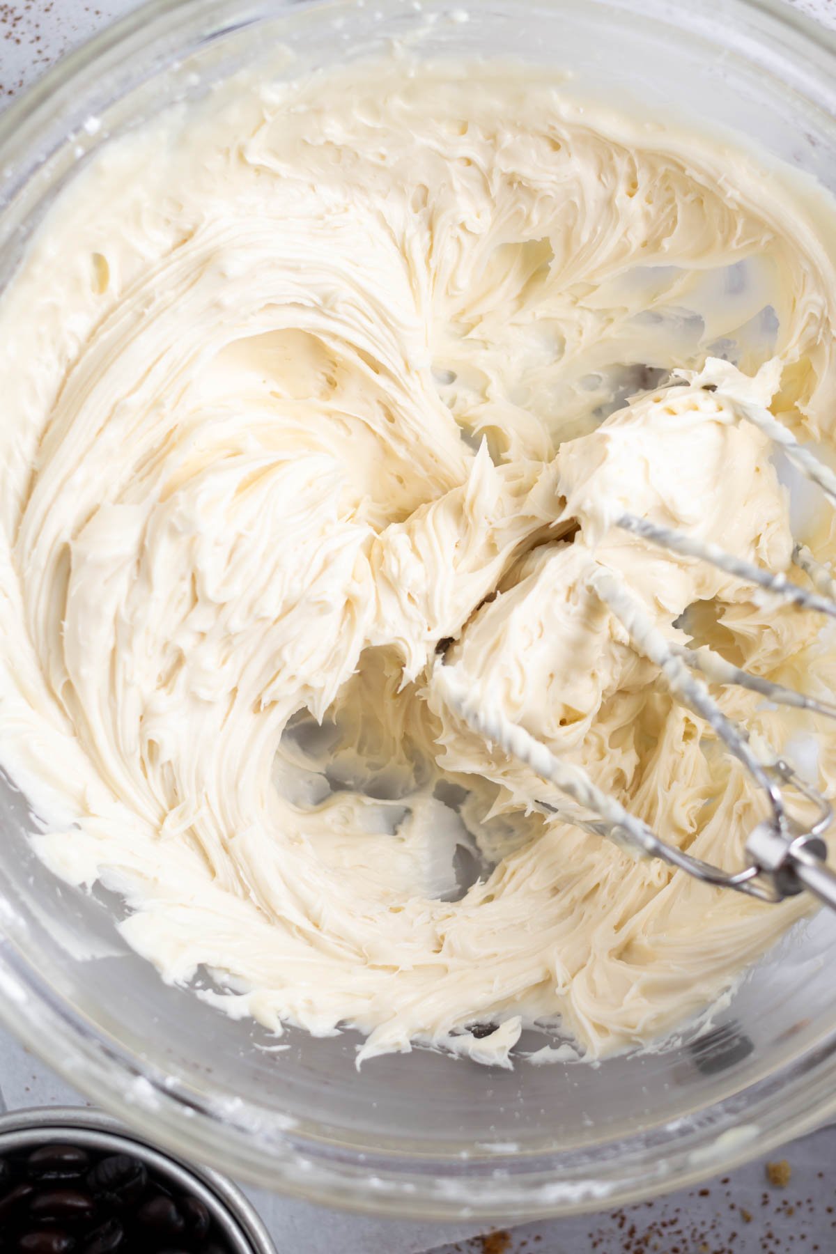 mascarpone, confectioners' sugar and kahlua creamed together with a hand mixer