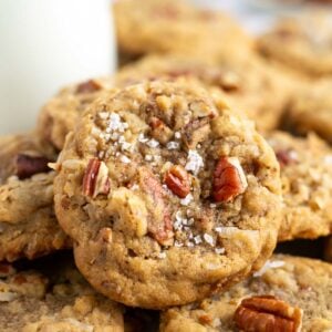 coconut pecan cookie with flaky sea salt