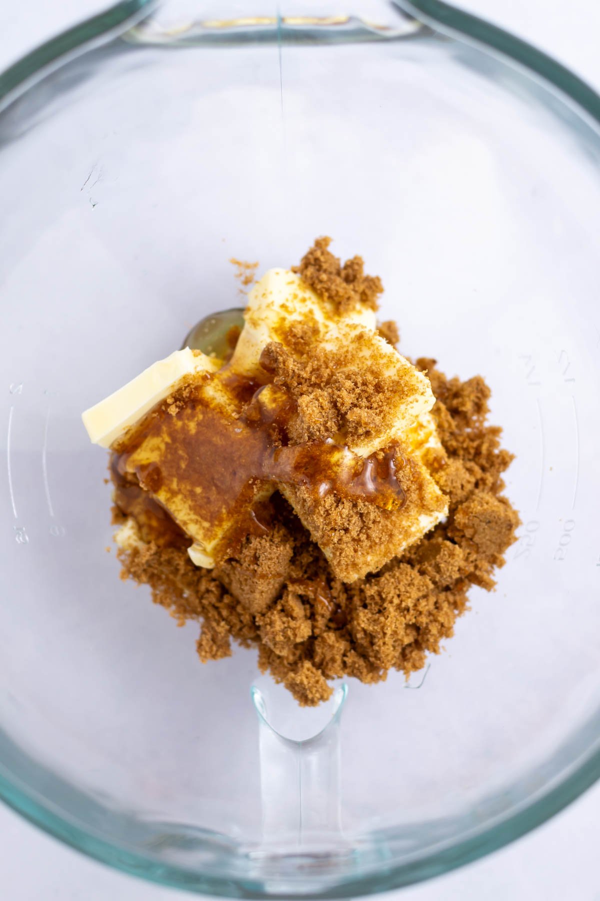 butter, brown sugar and honey in a mixing bowl