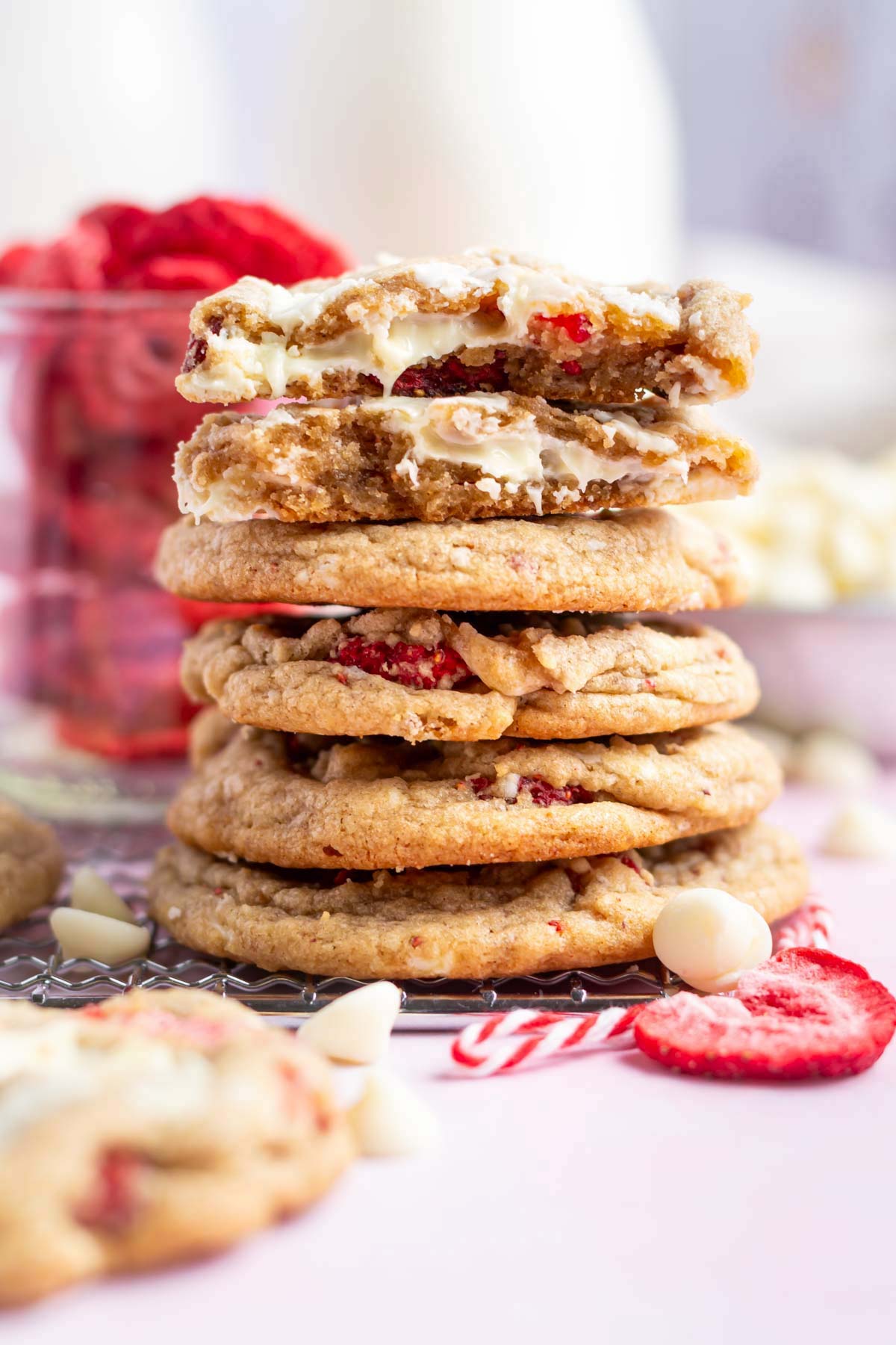 stack of cookies with melty white chocolate