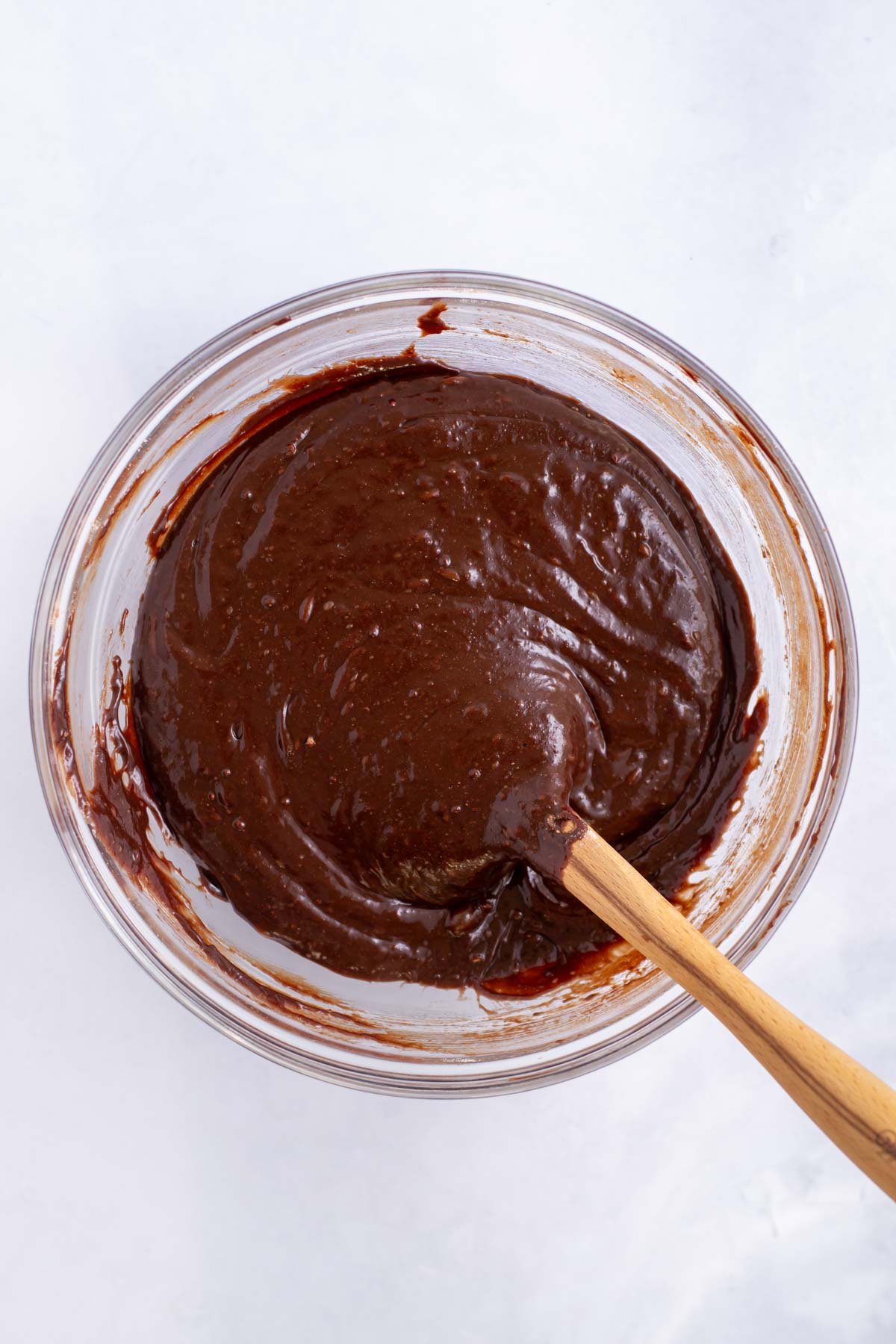 brownie batter in a bowl with a spatula