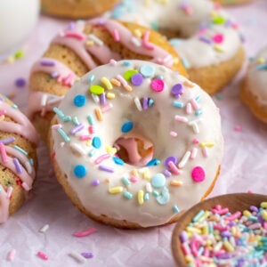 glazed donut with spinkles on parchment papaer