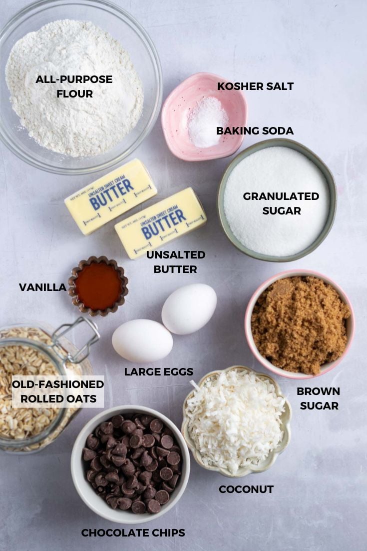 ingredients for coconut oatmeal cookies
