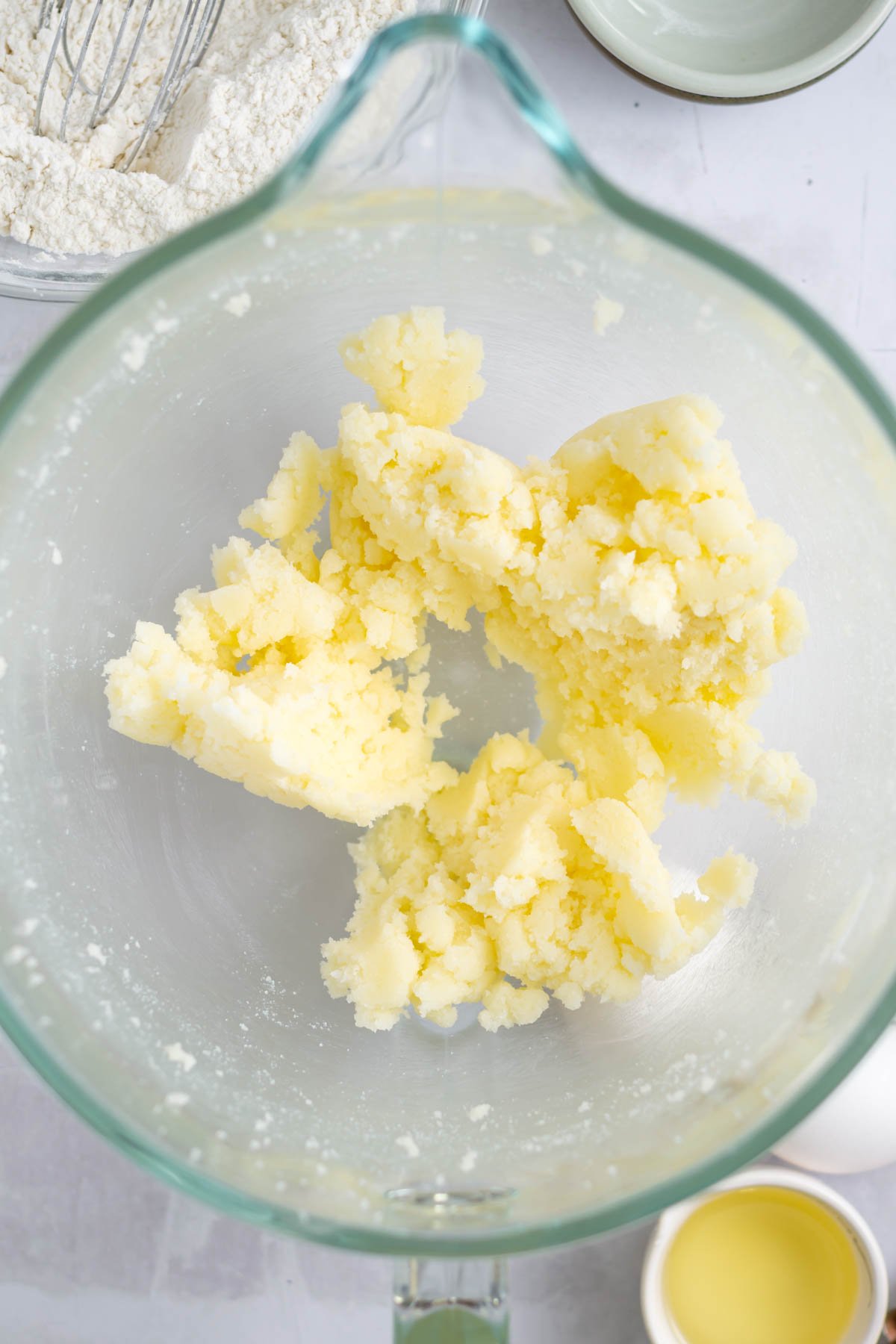 butter and sugar combined in a mixing bowl