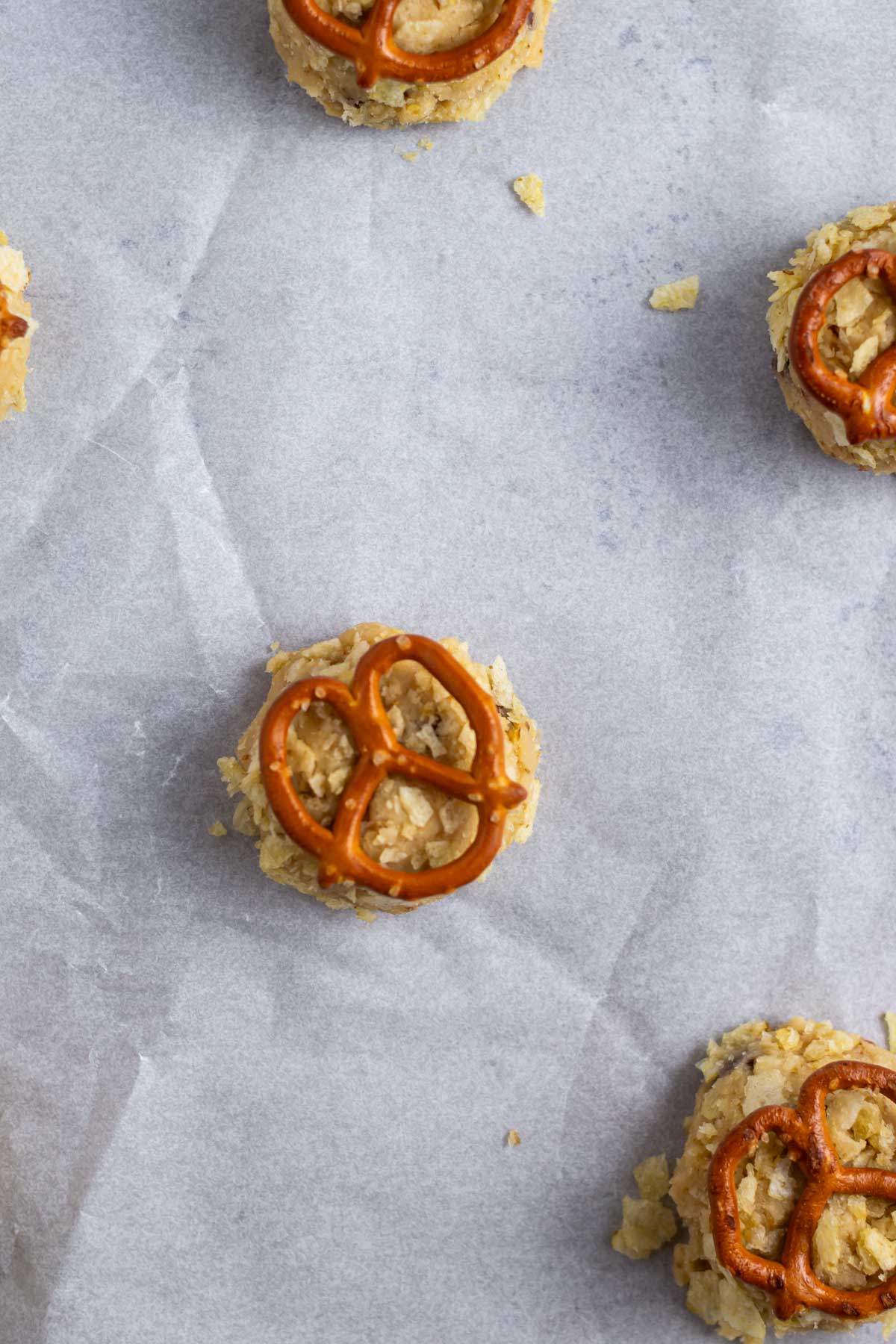 pretzel on top of cookie dough
