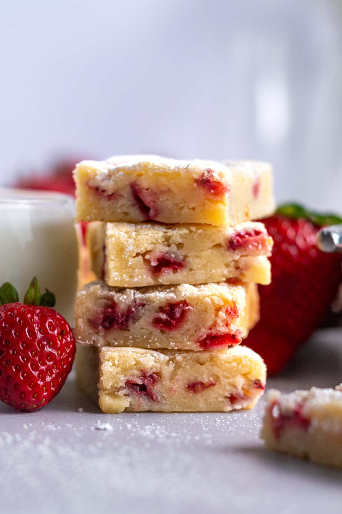 stack of four strawberry blondies