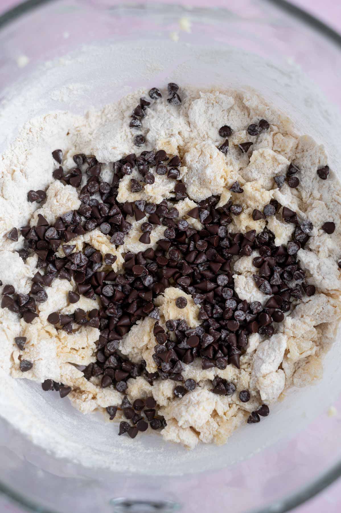 mini chocolate chips added to cookie dough