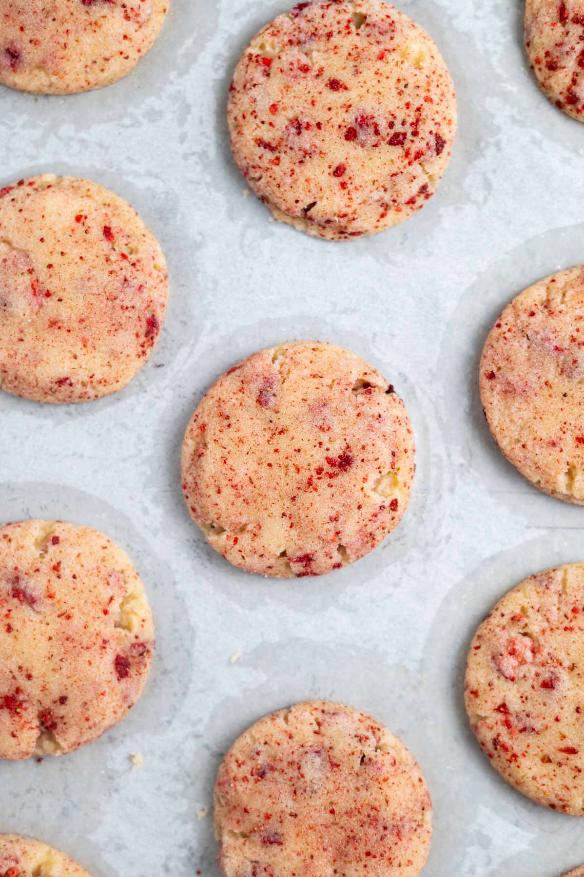 baked cookies on a parchment lined baking sheet