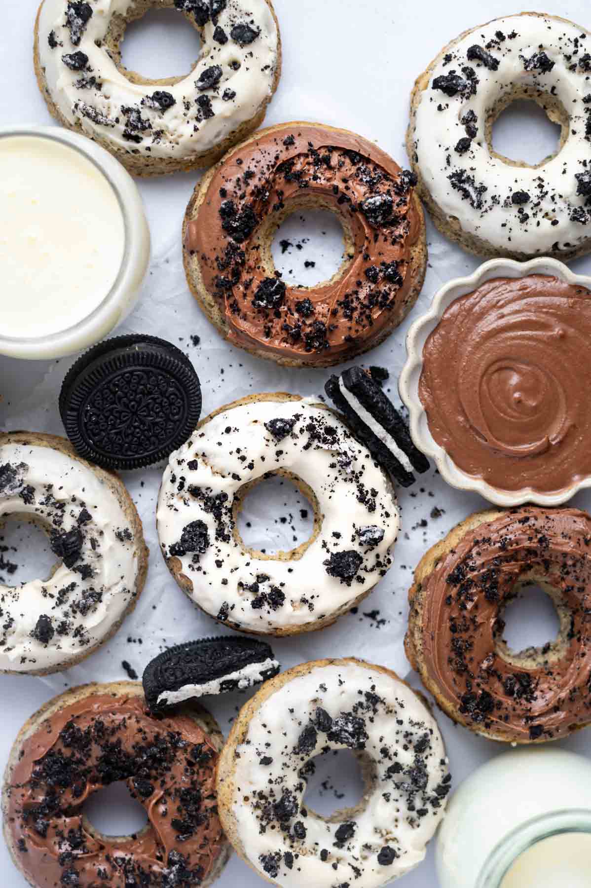 oreo donuts glazed with vanilla and chocolate