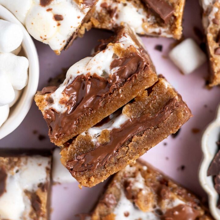 melty chocolate centers in smores cookie bars