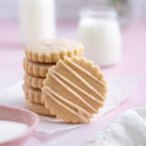 stack of brown butter sugar cookies with icing