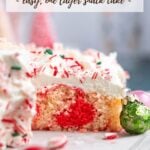 pinterest image for candy cane cake