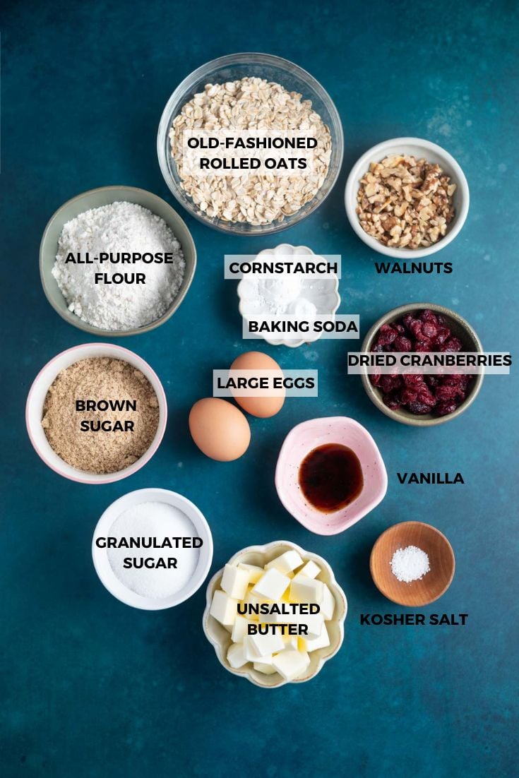 ingredients for oatmeal cranberry walnut cookies