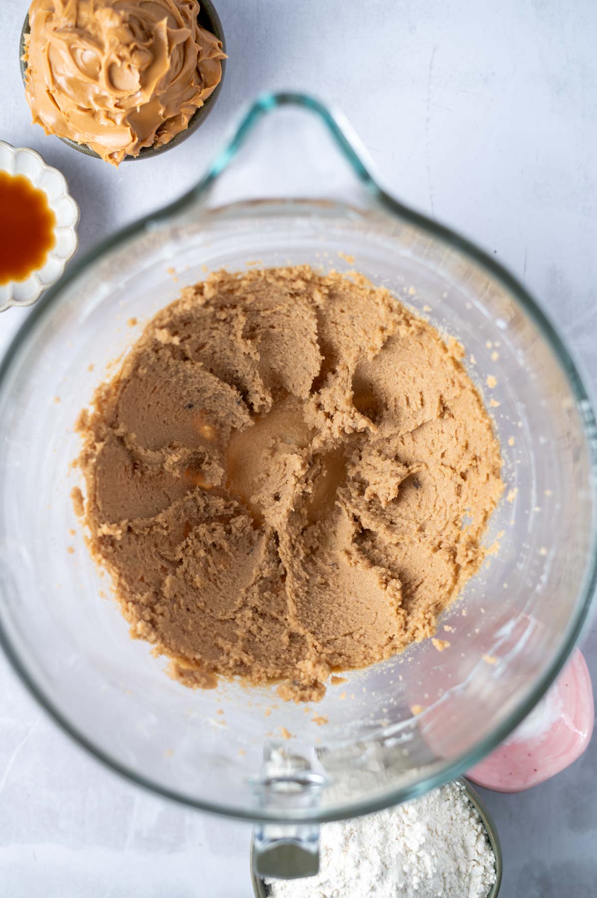 sugars creamed into butter in a mixing bowl