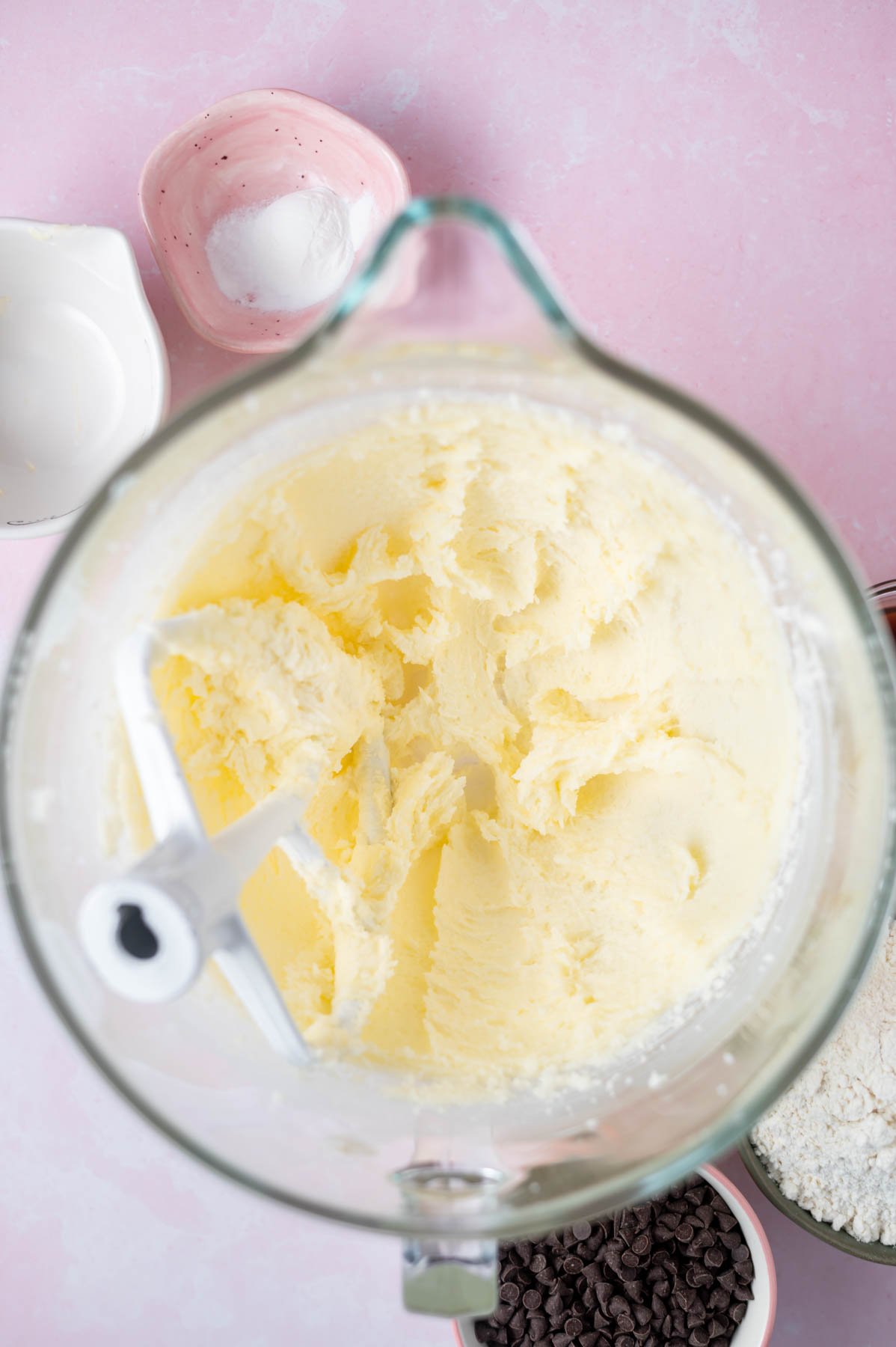 creamed butter and sugar in a mixing bowl