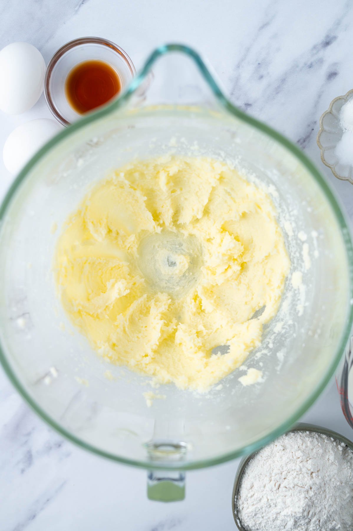 creamed butter, salt and sugar in a mixing bowl