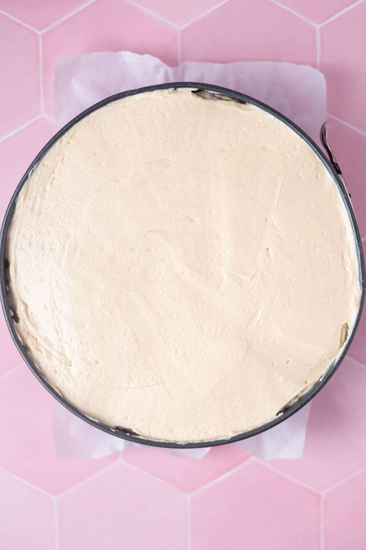 pie filling smoothed into springform pan