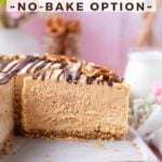 inside look at fluffy and light filling of pie set on a parchment lined plate with pinterest text overlay