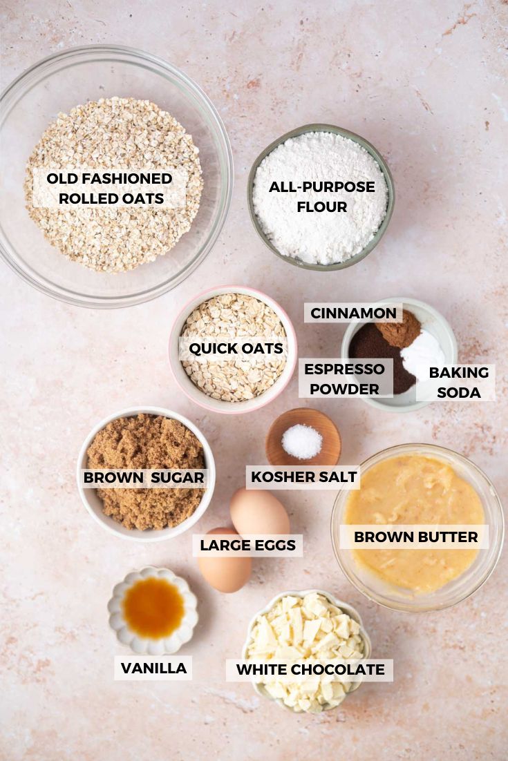 ingredients for brown butter oatmeal cookies