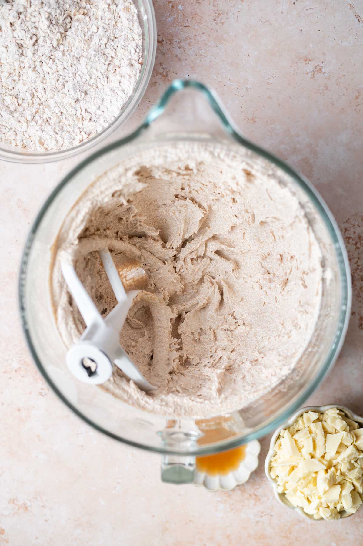 creamed brown butter and brown sugar in a mixing bowl