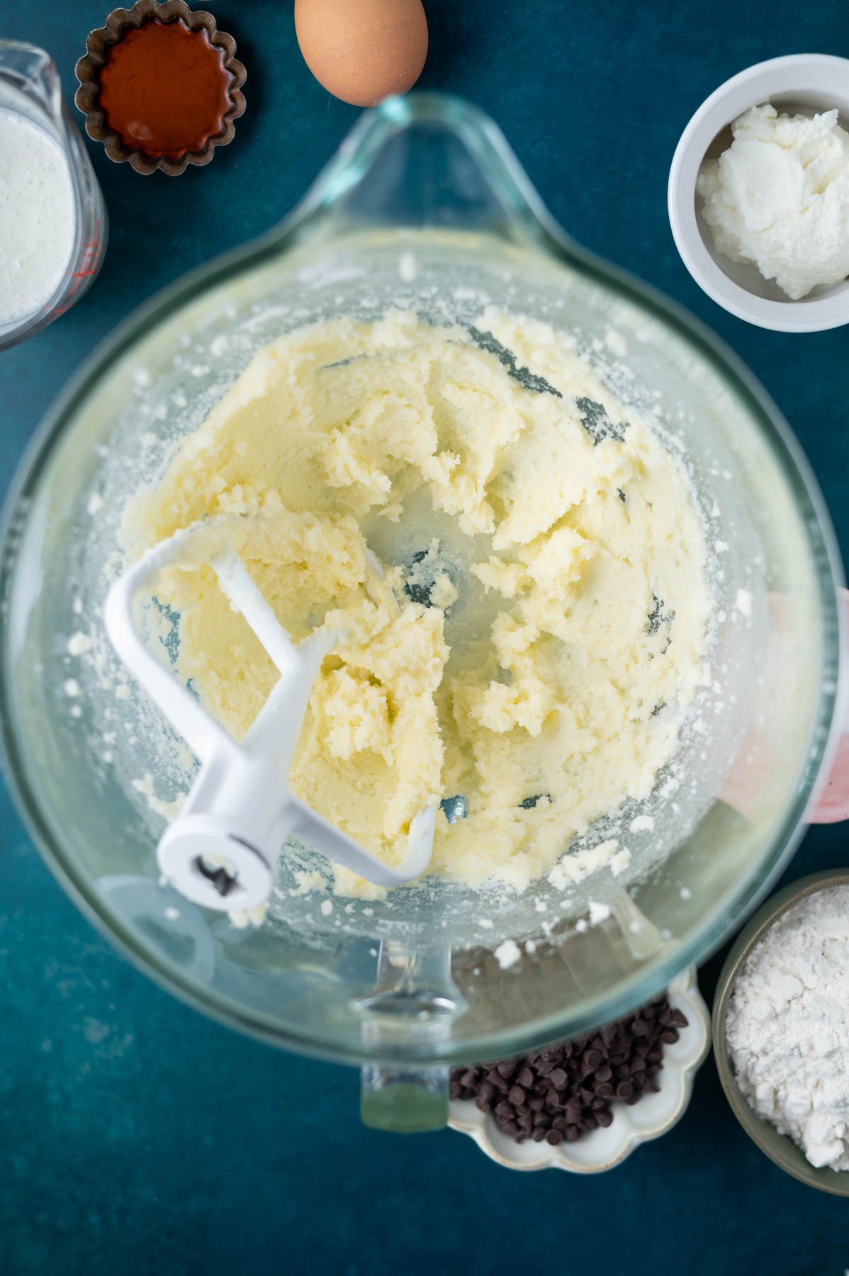 butter, salt and sugar beaten together in a mixing bowl