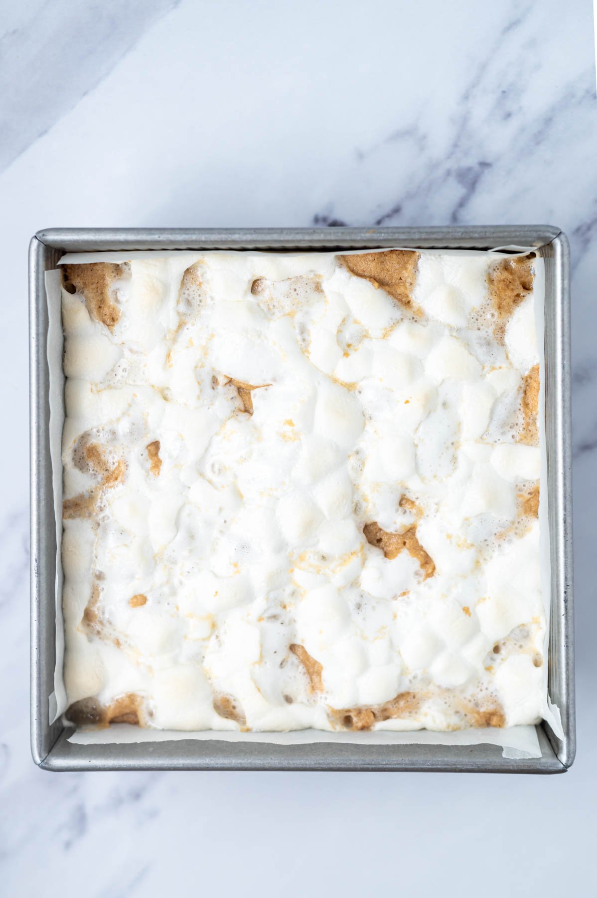 baked fluffernutter bars in a baking pan