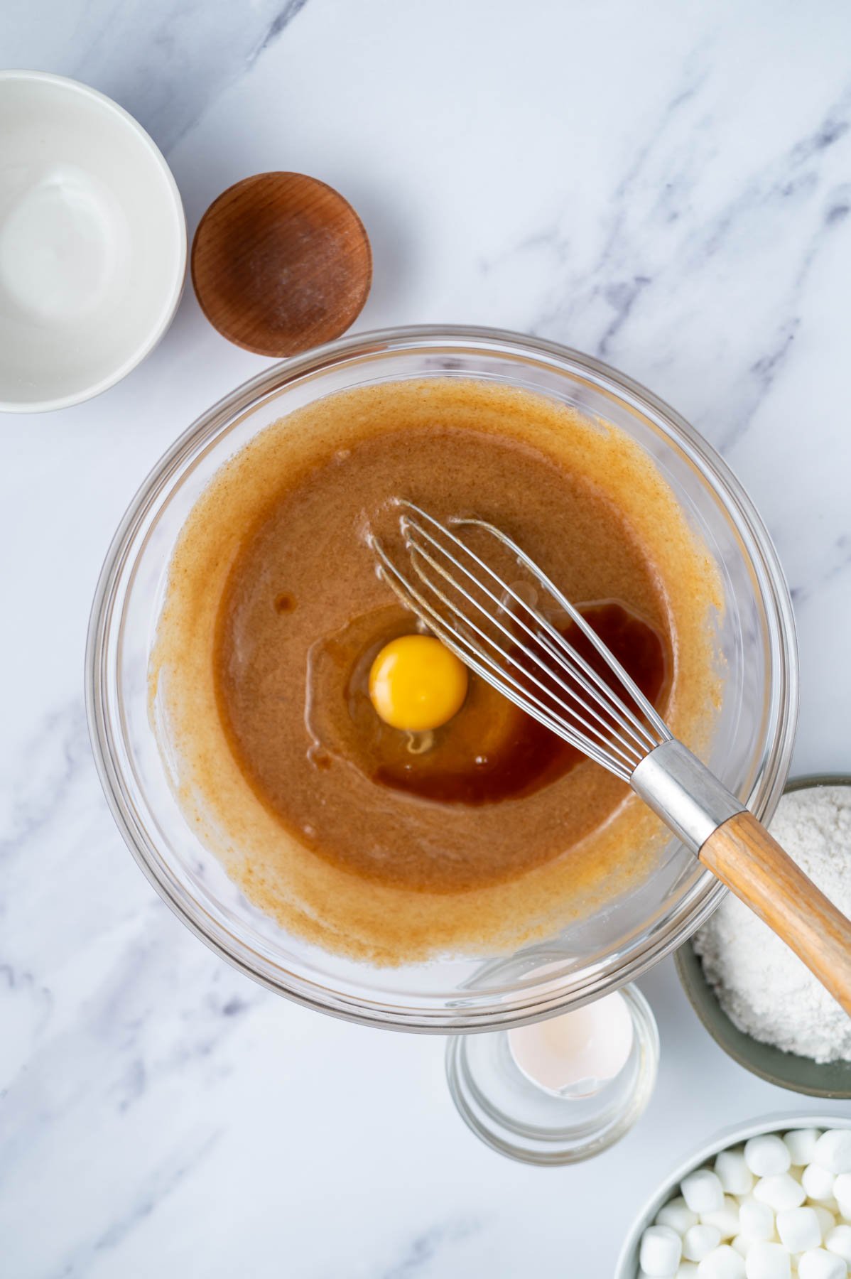 egg and vanilla added to cookie bar batter