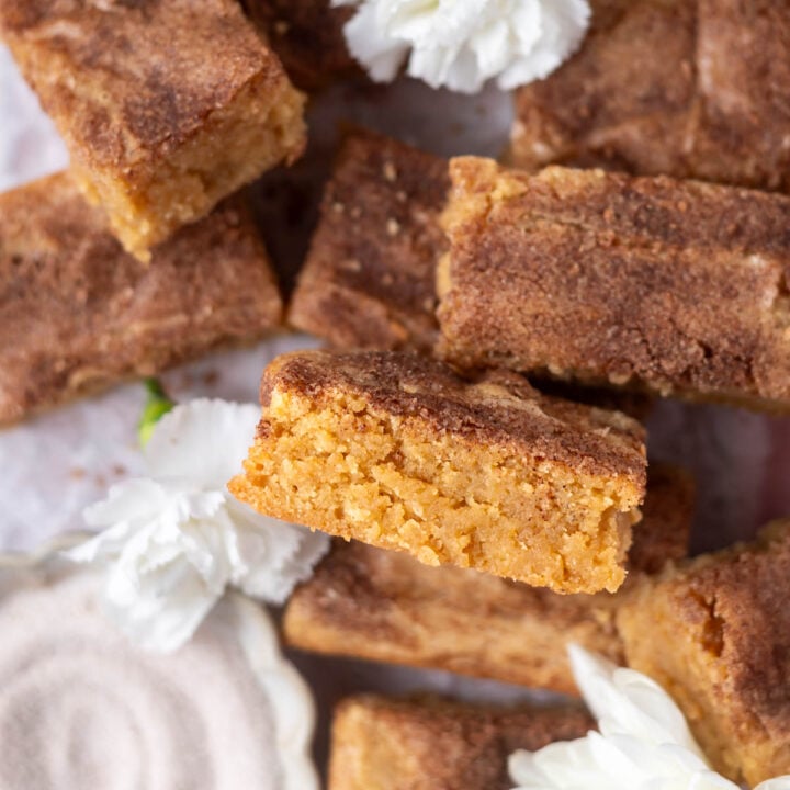 snickerdoodle bar on it's side showing soft texture