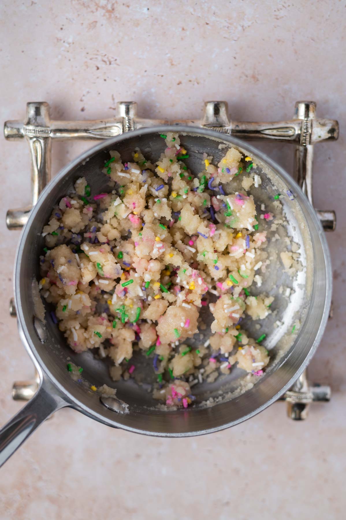 crumb topping in a small saucepan