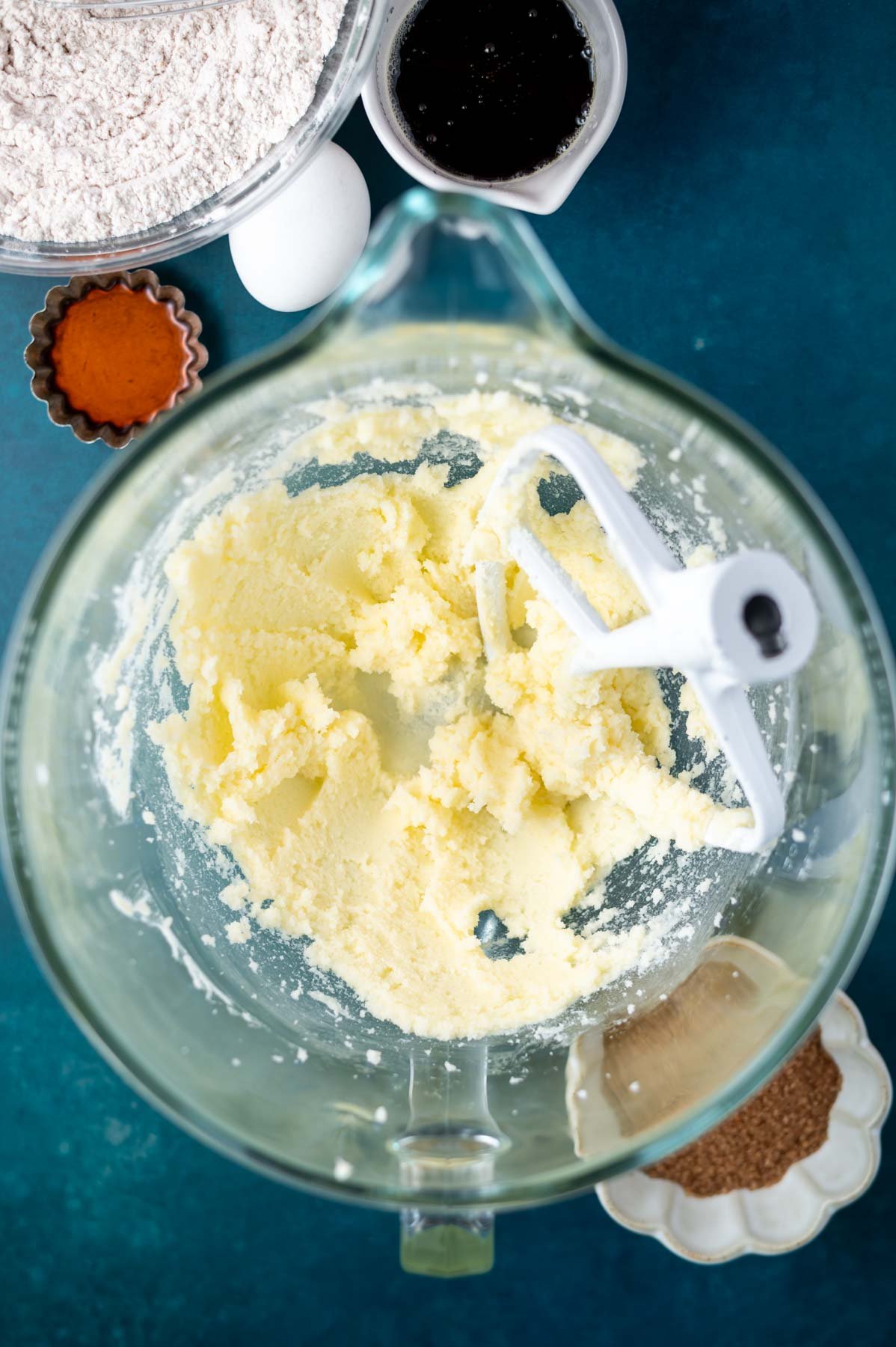 creamed butter and sugar in a mixing bowl