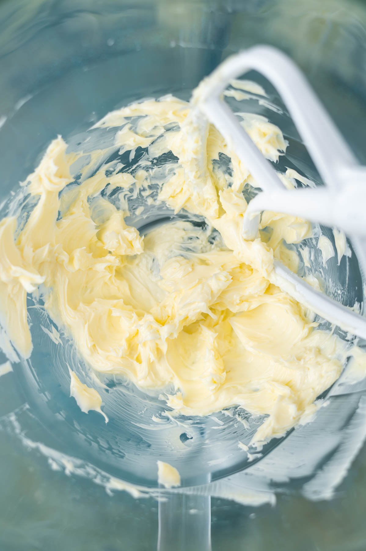 creamed butter in a mixing bowl