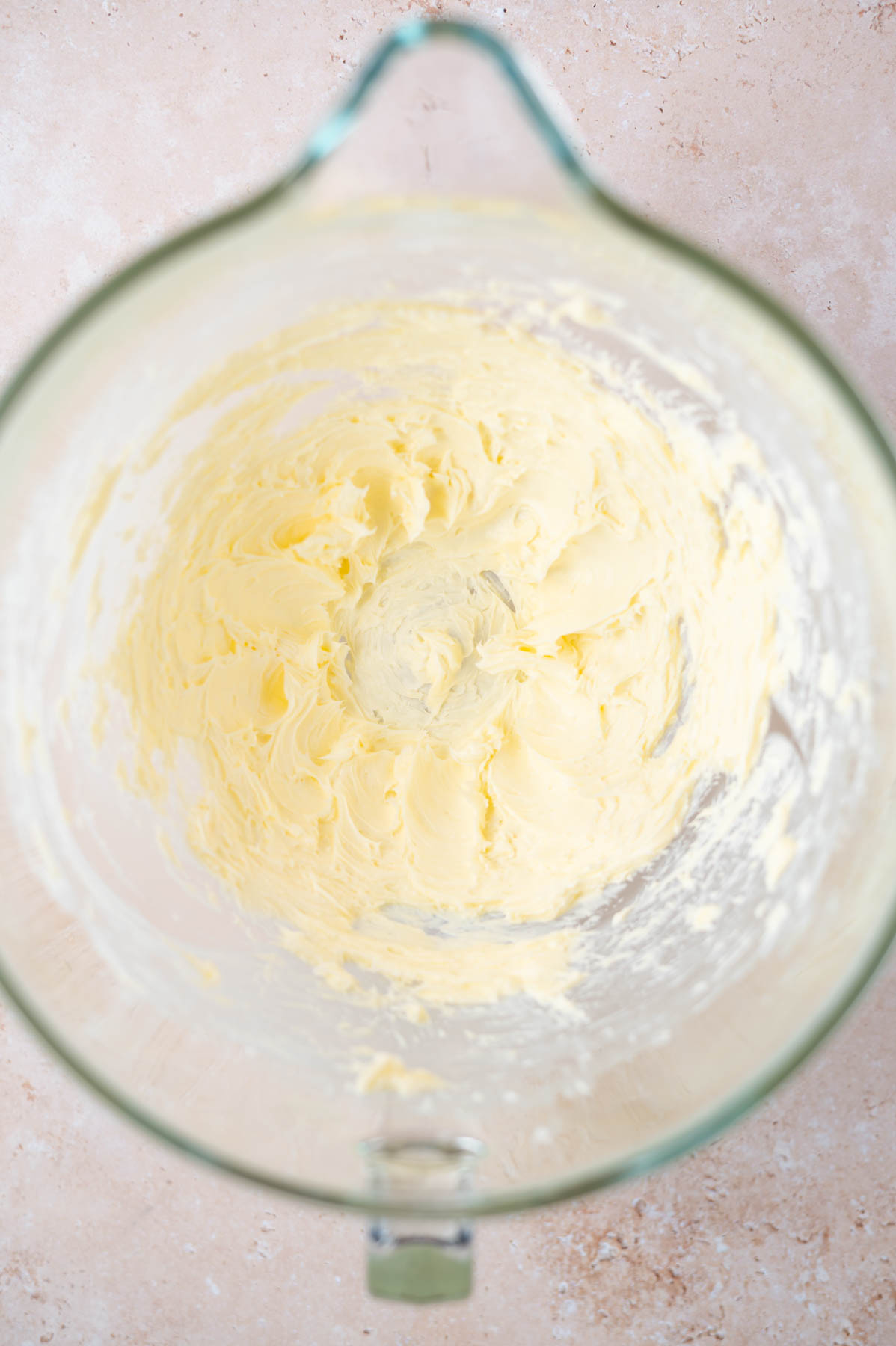 creamed butter in a mixing bowl