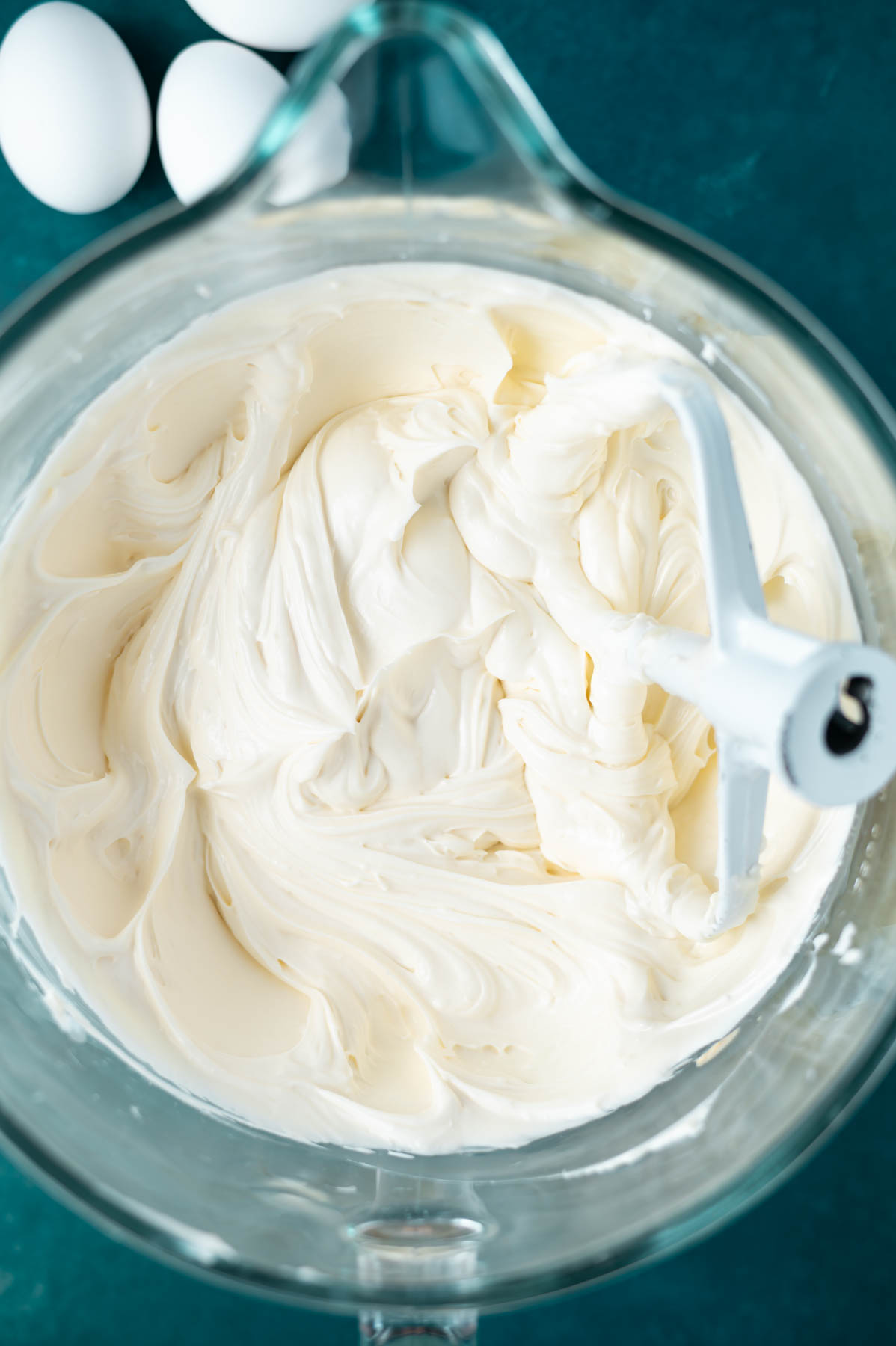 cheesecake batter after cornstarch and sour cream have been added