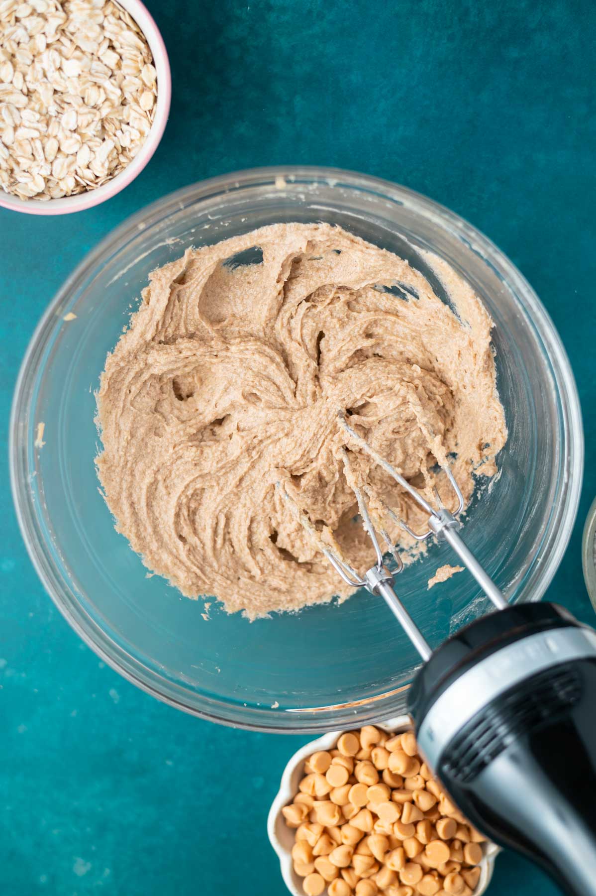 cookie batter before oats, flour and butterscotch chips are added