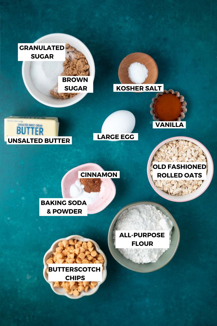 ingredients for butterscotch oatmeal bars