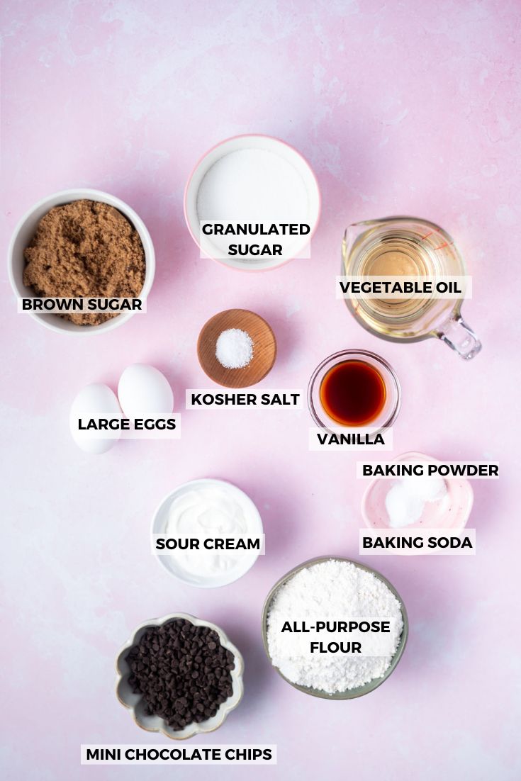 ingredients for chocolate chip snack cake